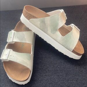 Birkenstock Papillio White,Cream and sage Sandals